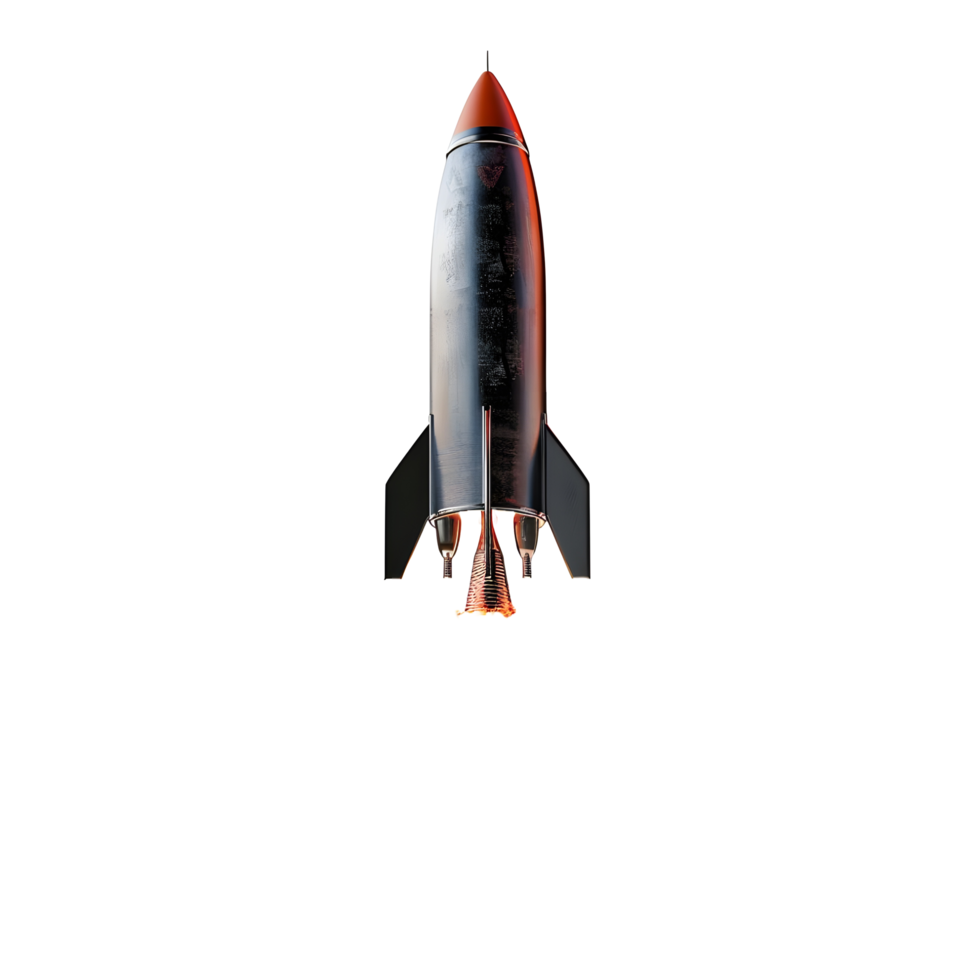 A rocket with a flame effect on the bottom against transparent background png