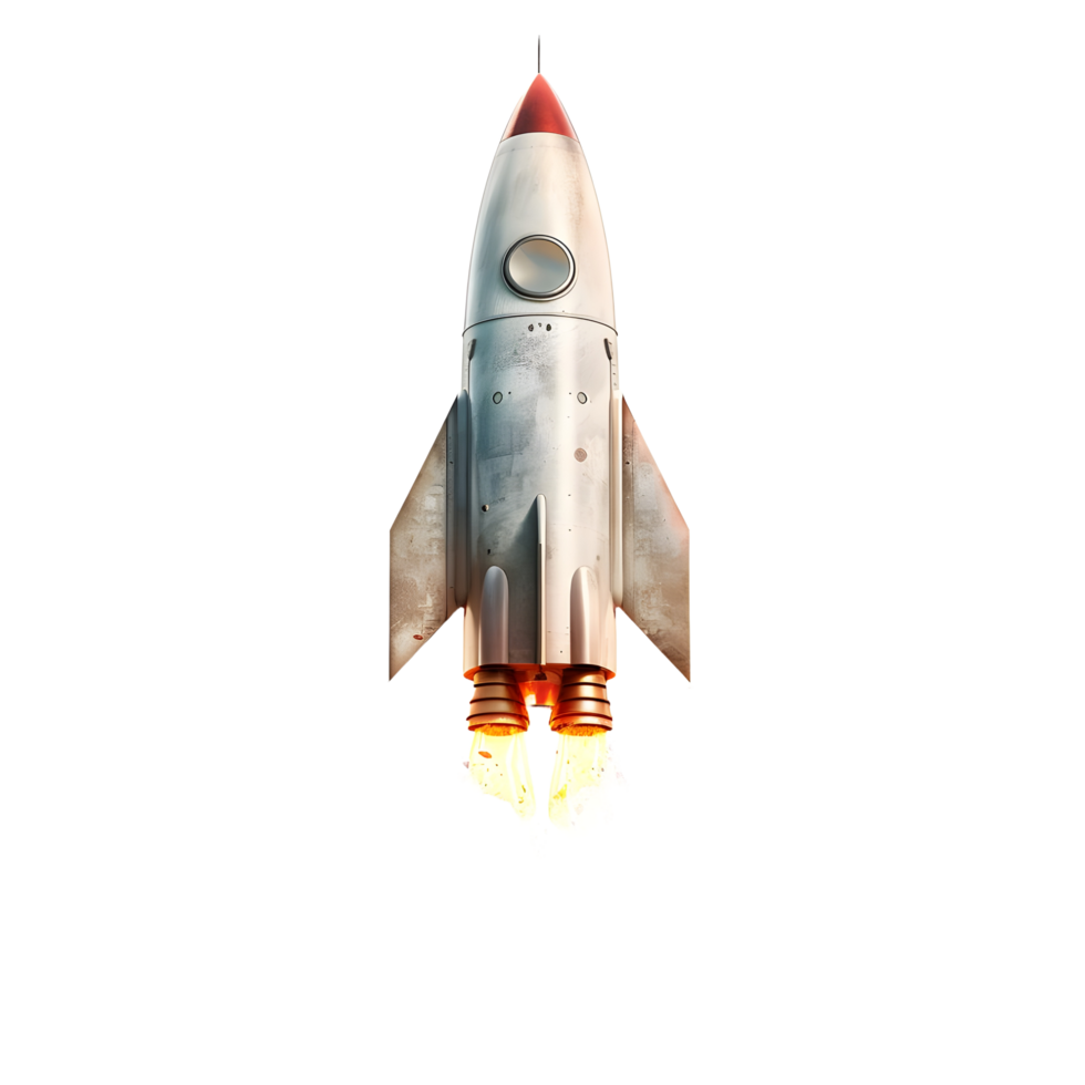 A rocket with a flame effect on the bottom against transparent background png