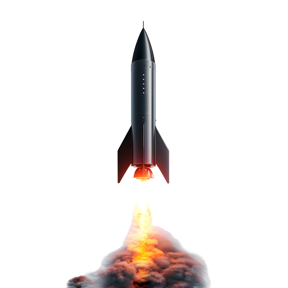 A rocket with a flame effect on the bottom against transparent background png