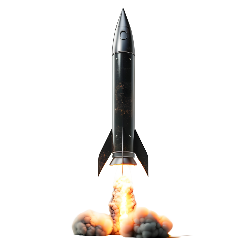 A rocket with a flame effect on the bottom against transparent background png