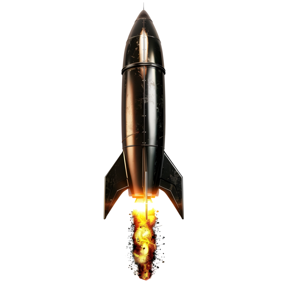 A rocket with a flame effect on the bottom against transparent background png