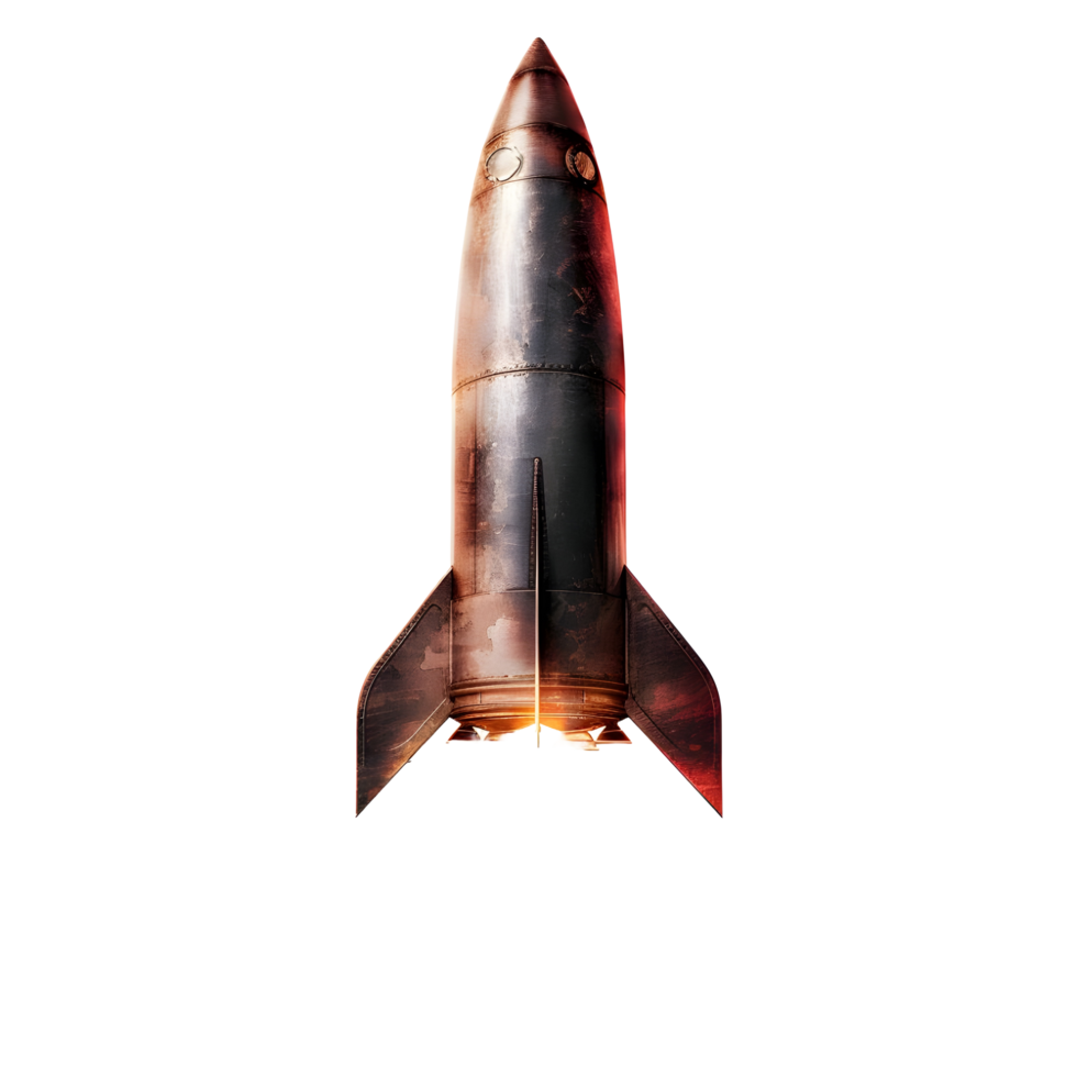 A rocket with a flame effect on the bottom against transparent background png
