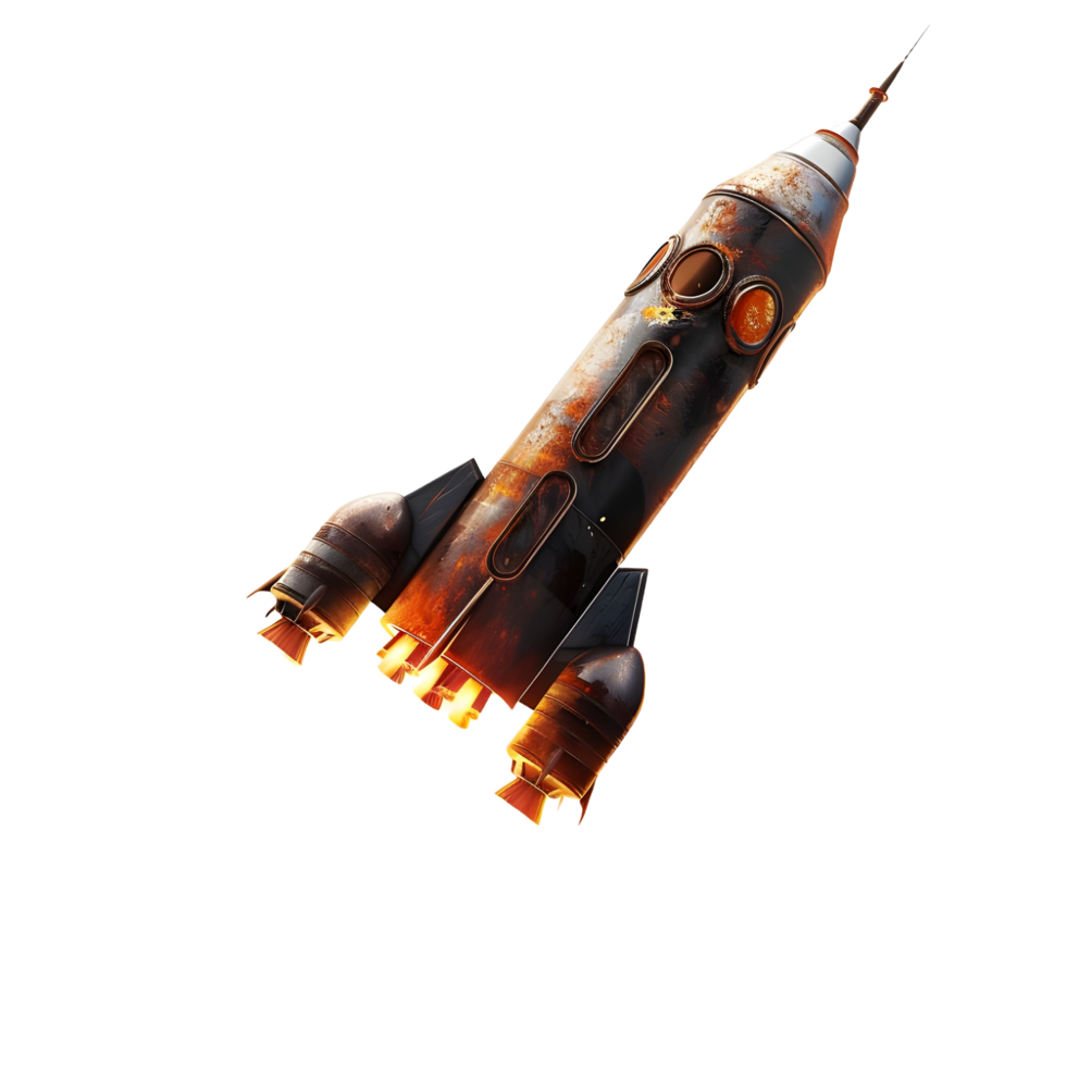 A rocket with a flame effect on the bottom against transparent background png