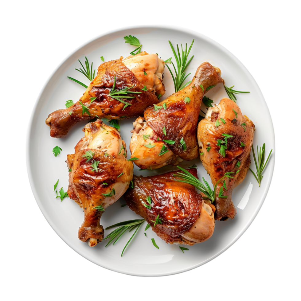 Fired Chicken Leg Pieces in a Plate on Transparent Background png
