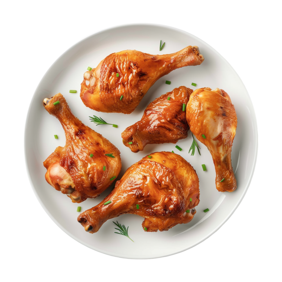 Fired Chicken Leg Pieces in a Plate on Transparent Background png