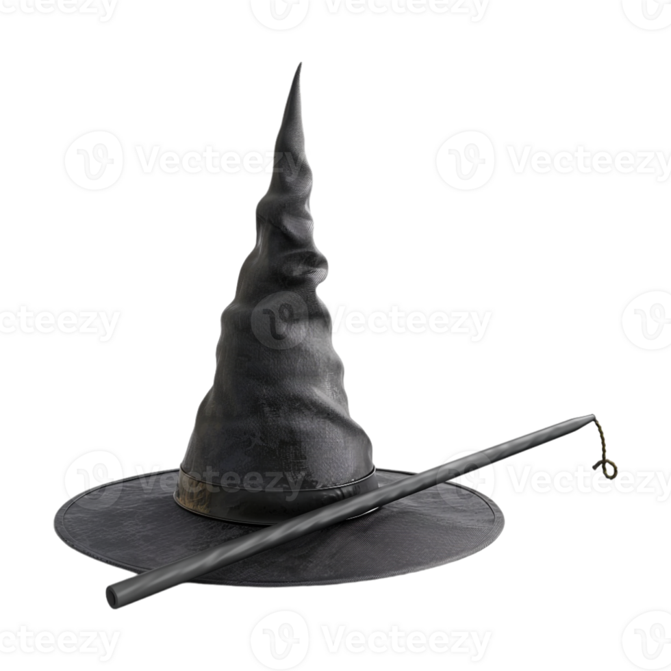 Witch Hat with Magic Wand on Transparent Background png