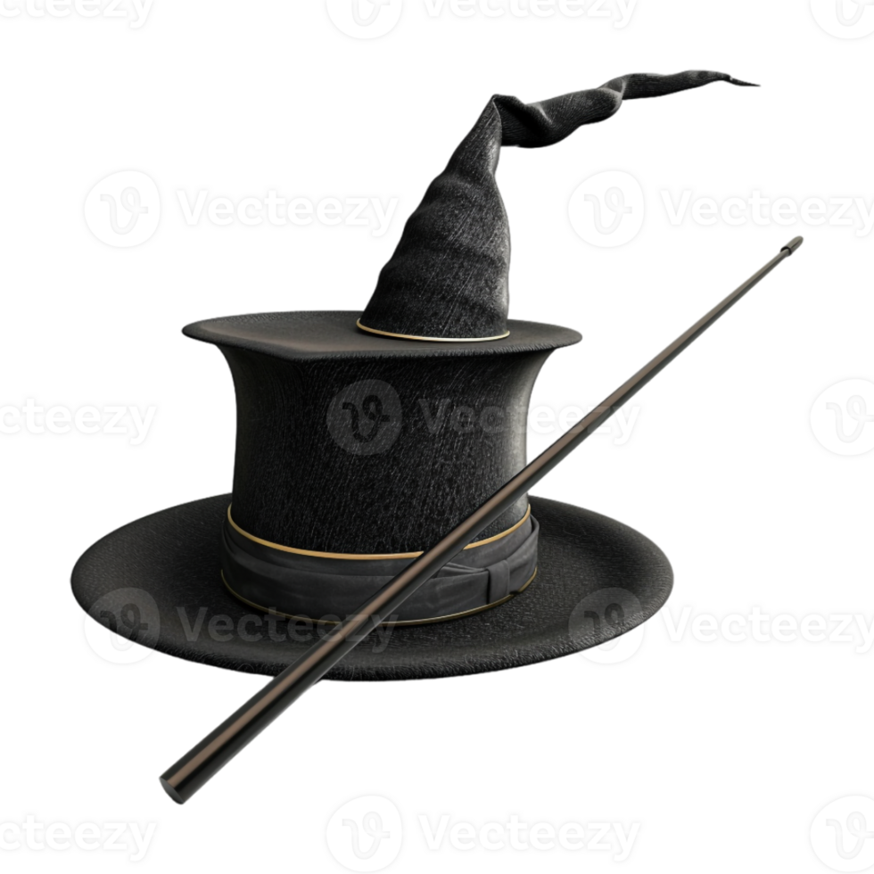 Witch Hat with Magic Wand on Transparent Background png