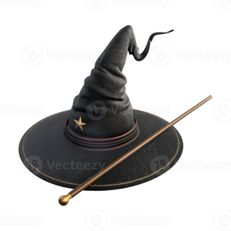 Witch Hat with Magic Wand on Transparent Background png