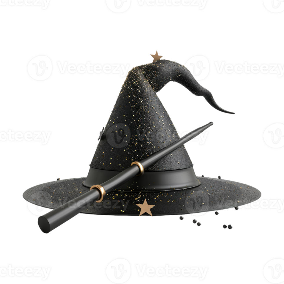 Witch Hat with Magic Wand on Transparent Background png