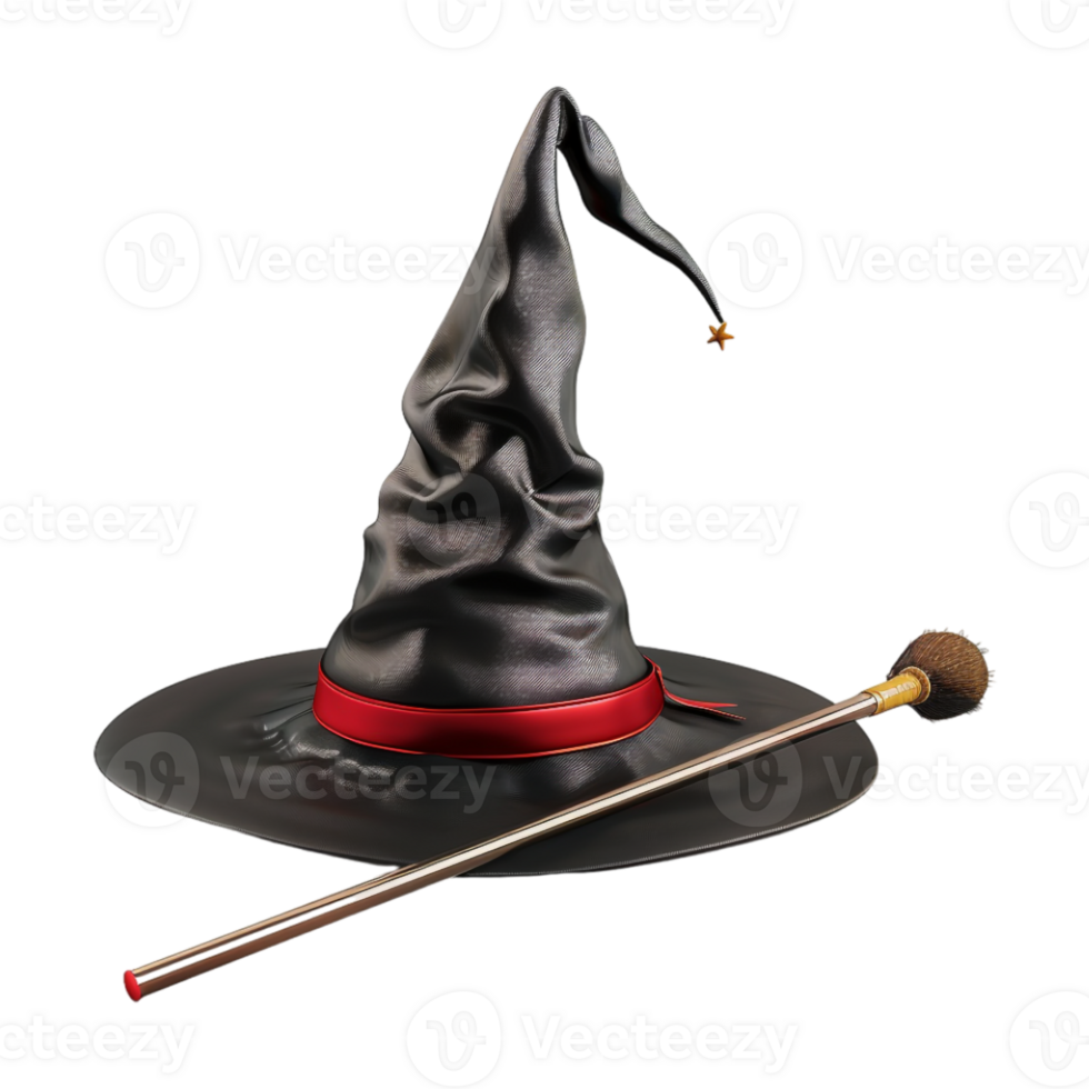 Witch Hat with Magic Wand on Transparent Background png