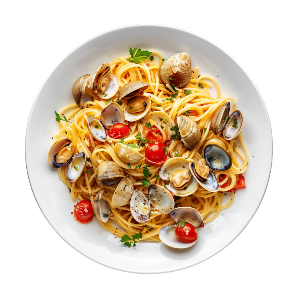 Oyster and Spaghetti in Plate on Transparent Background png