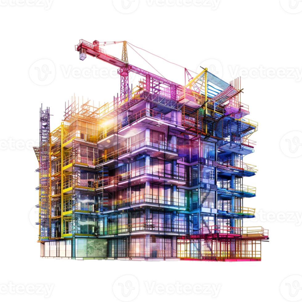 Residential Building Under Construction on Transparent Background png