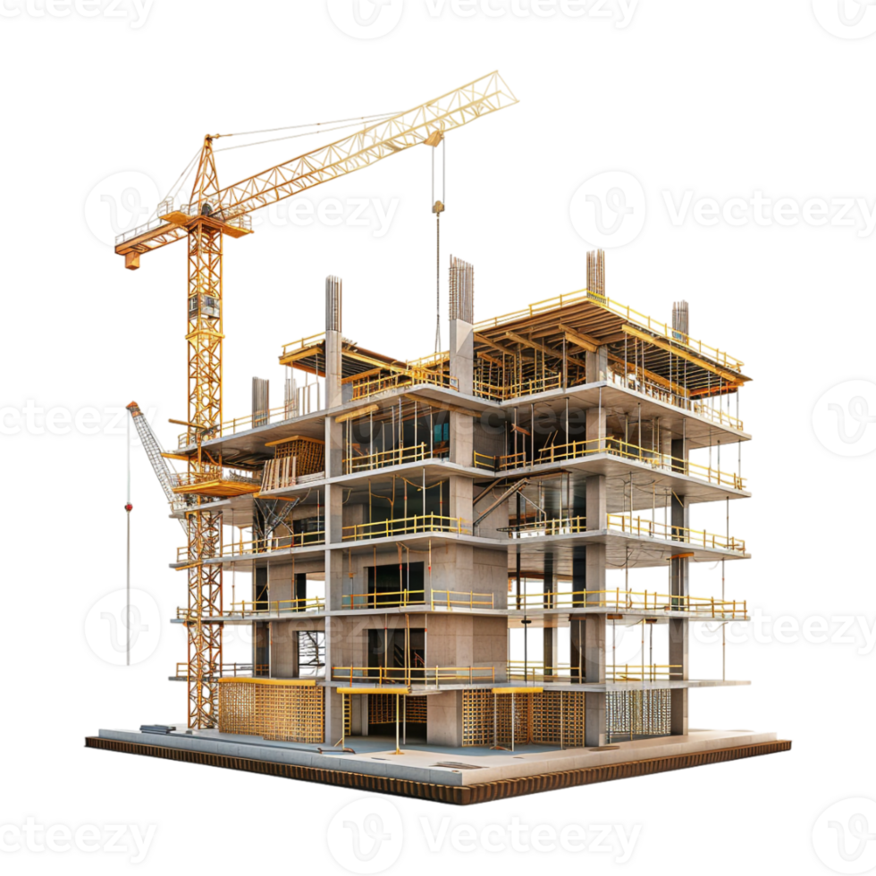 Residential Building Under Construction on Transparent Background png