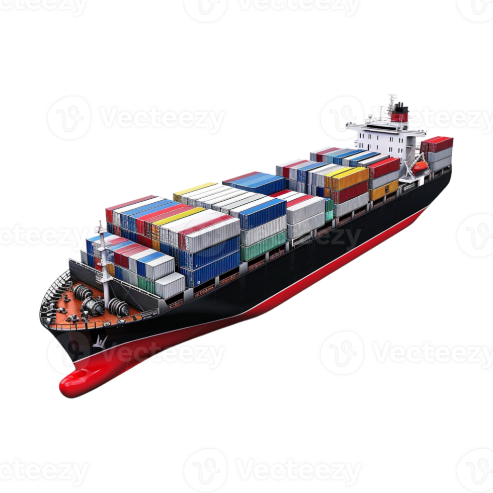 Ship Shipping Container in Sea on Transparent Background png