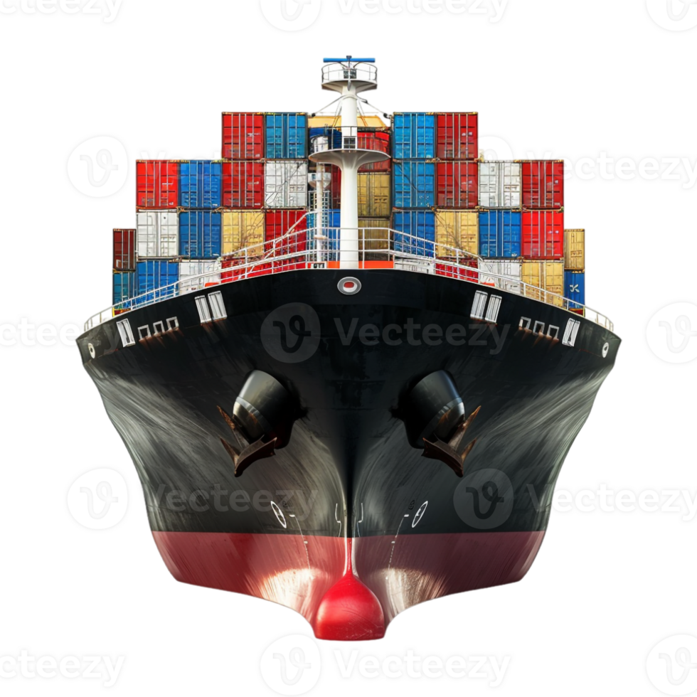 Ship Shipping Container in Sea on Transparent Background png