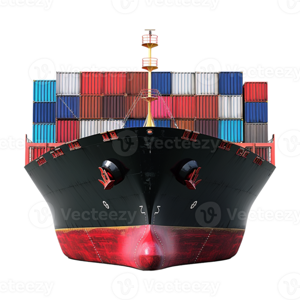 Ship Shipping Container in Sea on Transparent Background png