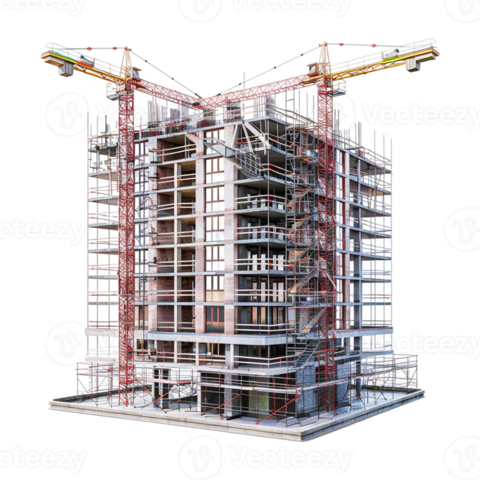 Residential Building Under Construction on Transparent Background png
