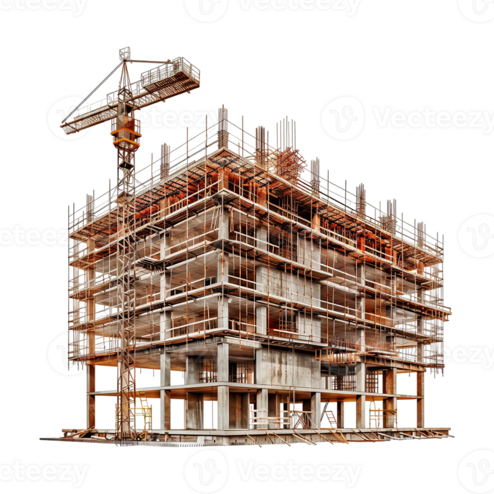 Residential Building Under Construction on Transparent Background png