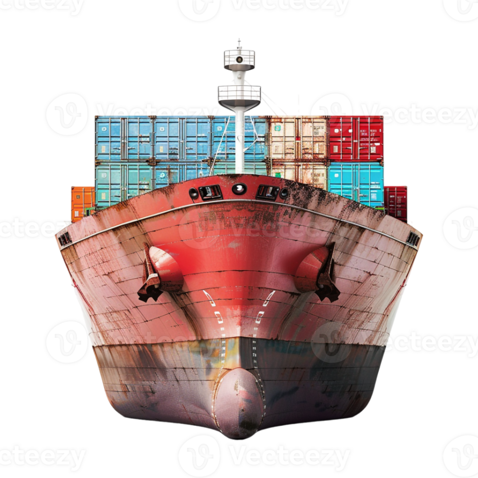 Ship Shipping Container in Sea on Transparent Background png