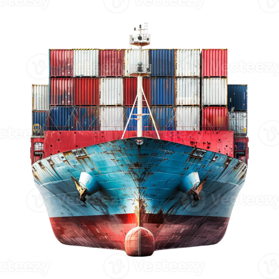 Ship Shipping Container in Sea on Transparent Background png
