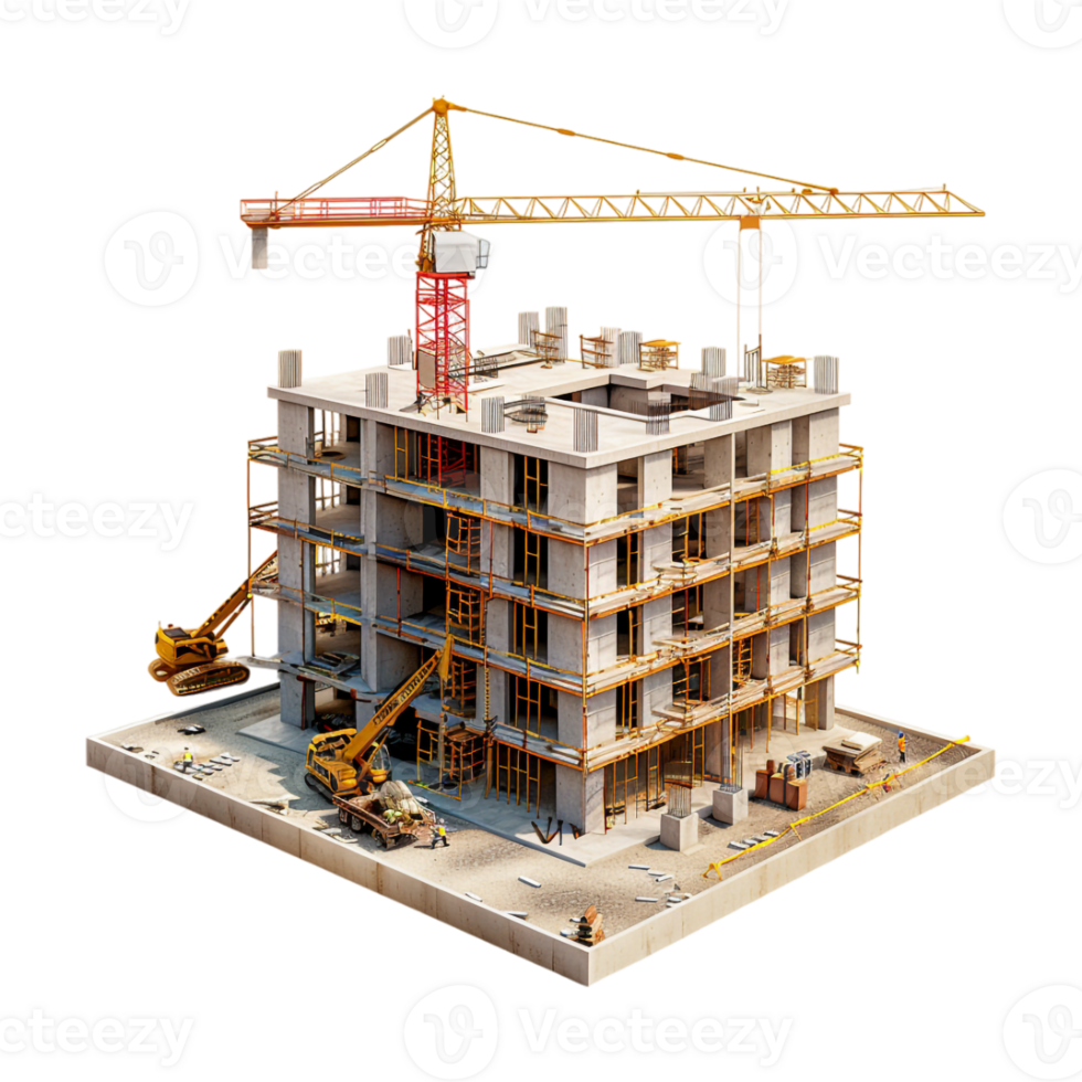 Residential Building Under Construction on Transparent Background png