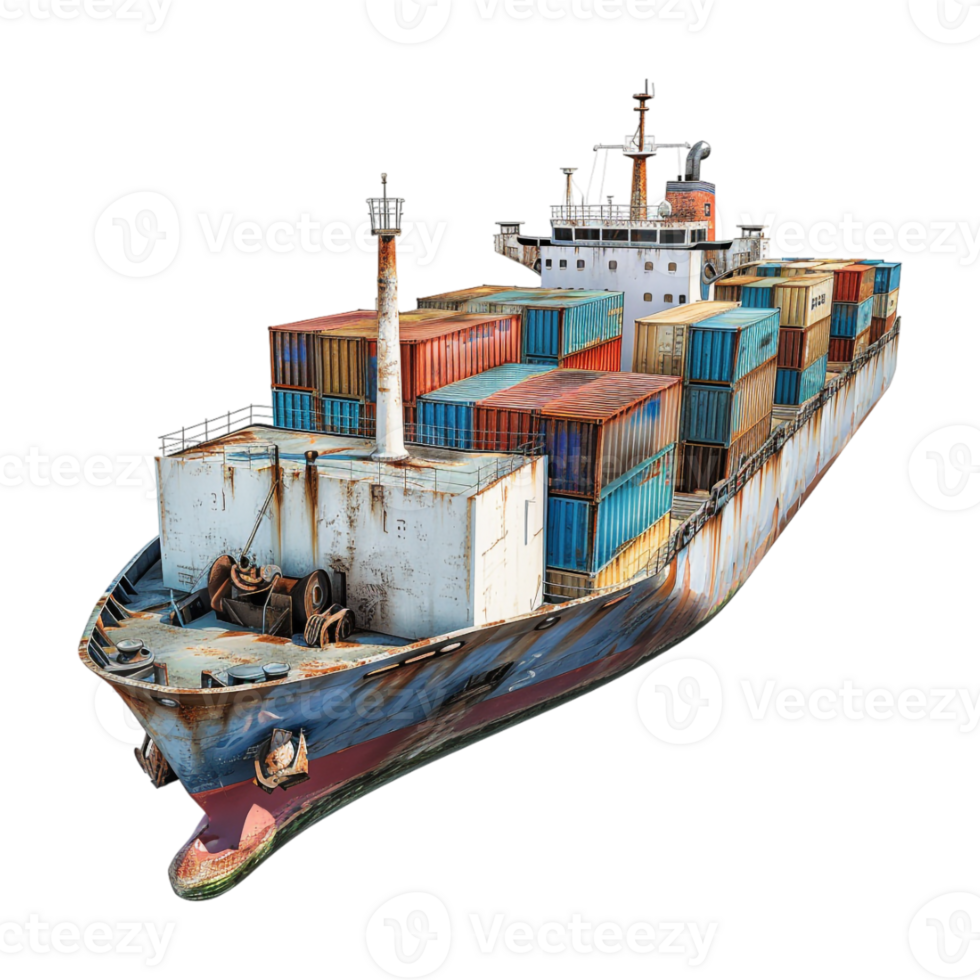 Ship Shipping Container in Sea on Transparent Background png