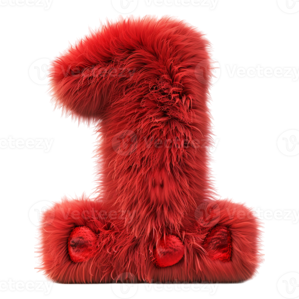 1 Letter made with Red Fur on Transparent Background png