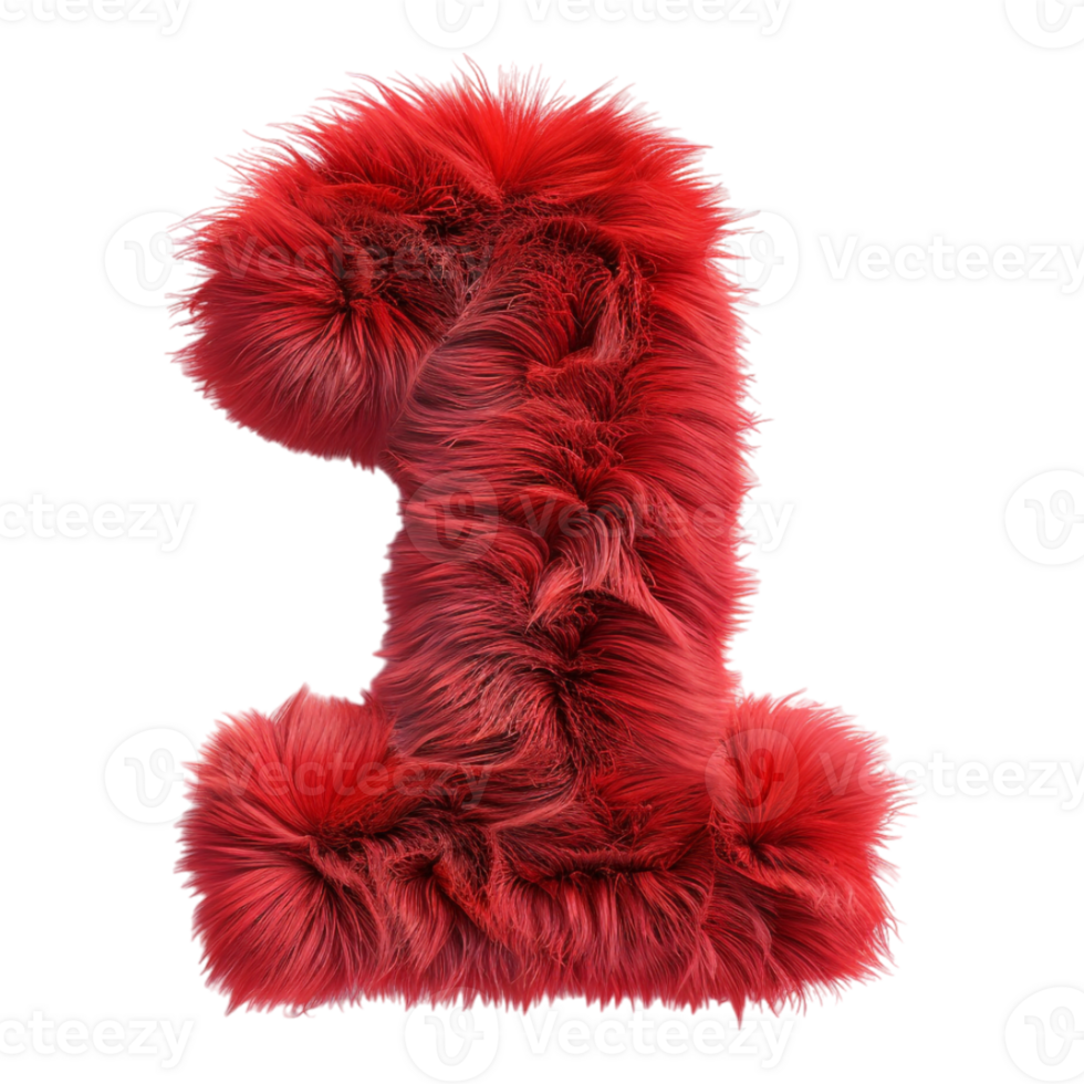 1 Letter made with Red Fur on Transparent Background png