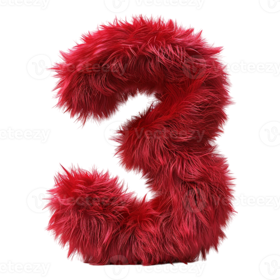 3 Letter made with Red Fur on Transparent Background png
