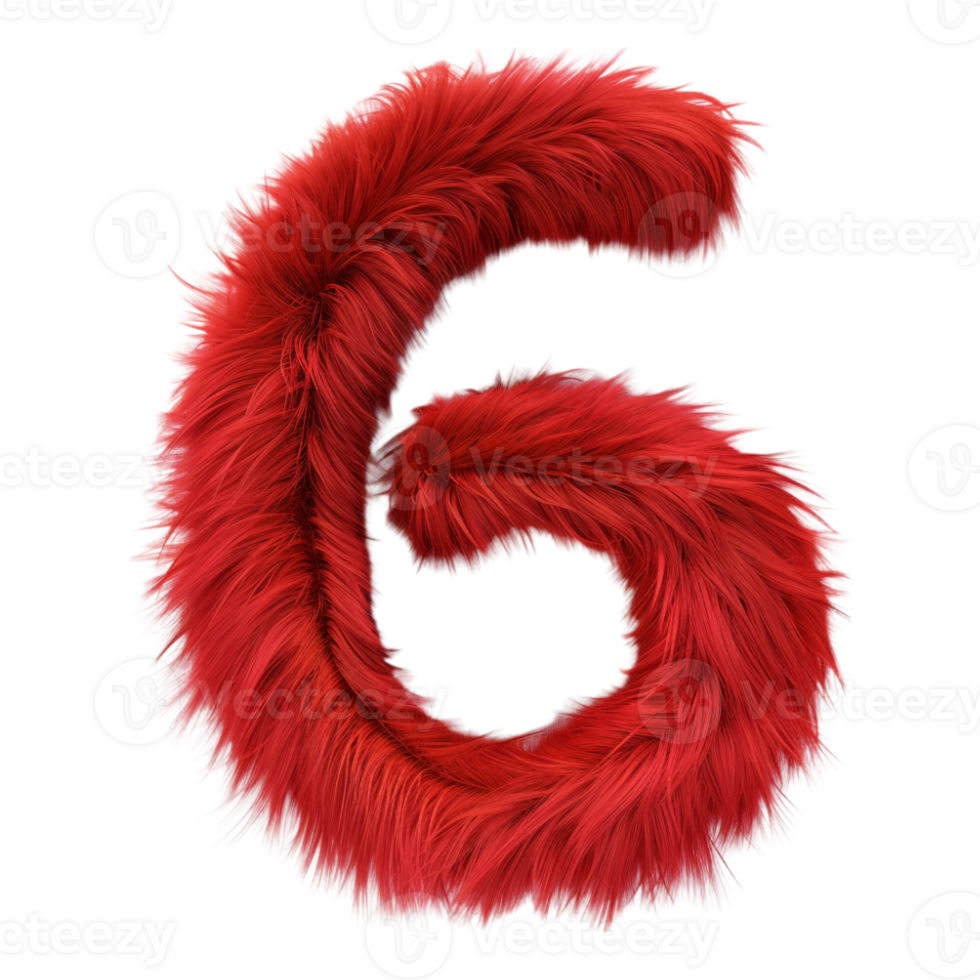 6 Letter made with Red Fur on Transparent Background png