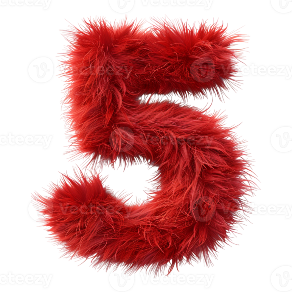 5 Letter made with Red Fur on Transparent Background png