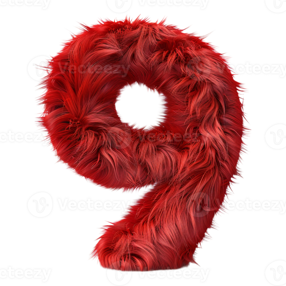 9 Letter made with Red Fur on Transparent Background png