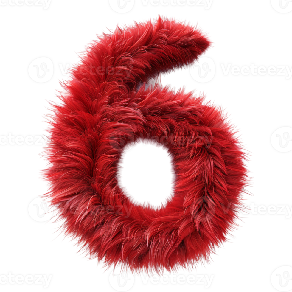 6 Letter made with Red Fur on Transparent Background png