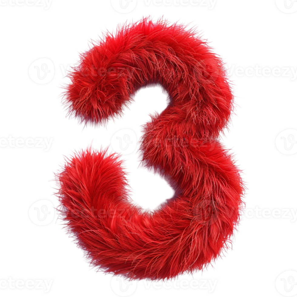 3 Letter made with Red Fur on Transparent Background png