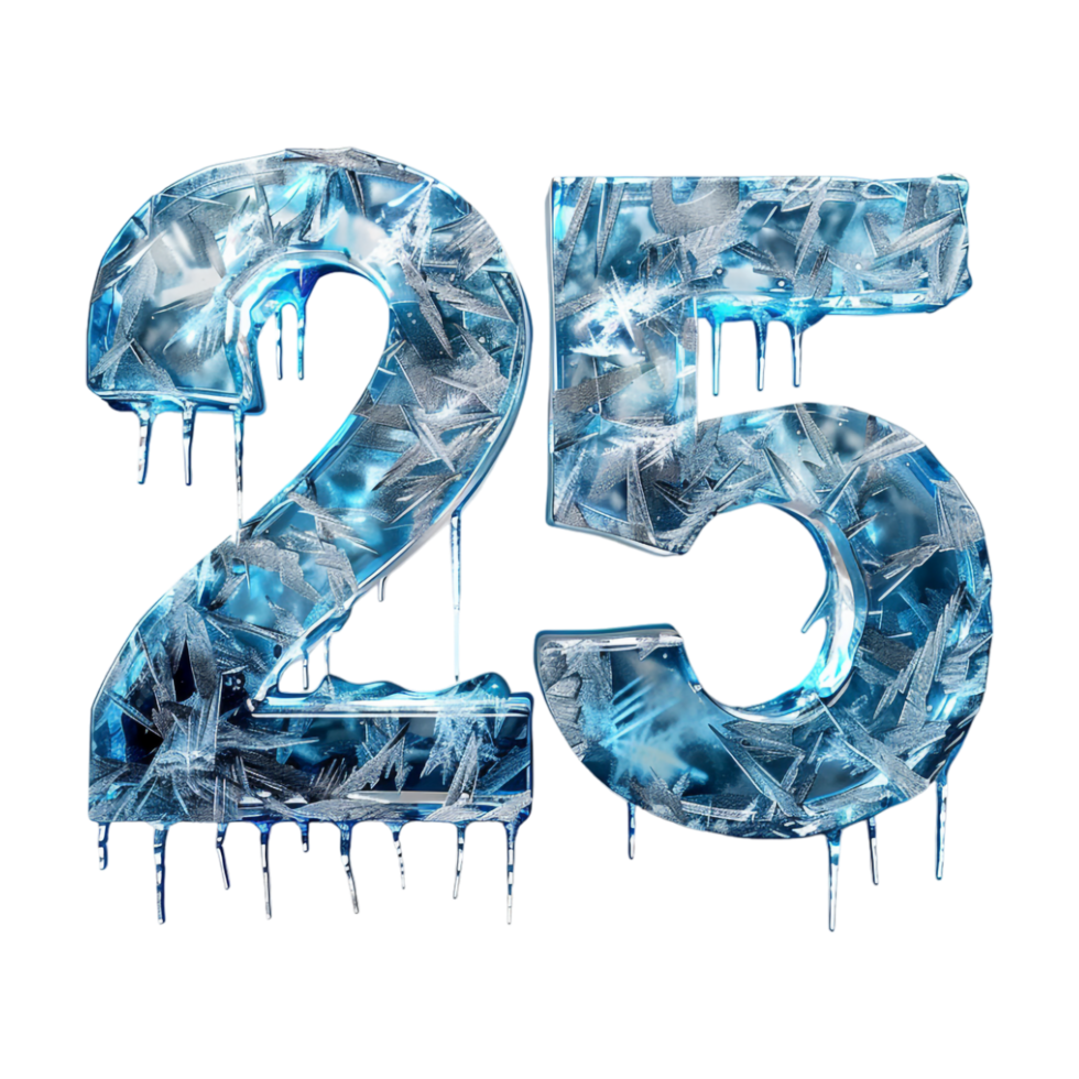 3D Number 25 Text Design on Transparent Background png