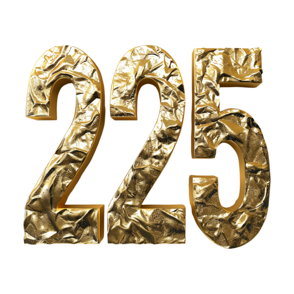 3D Number 225 Text Design on Transparent Background png
