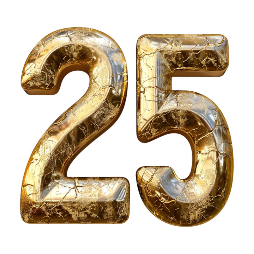 3D Number 25 Text Design on Transparent Background png