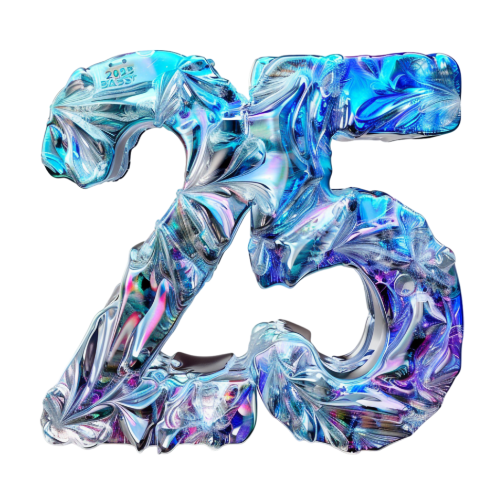 3D Number 25 Text Design on Transparent Background png