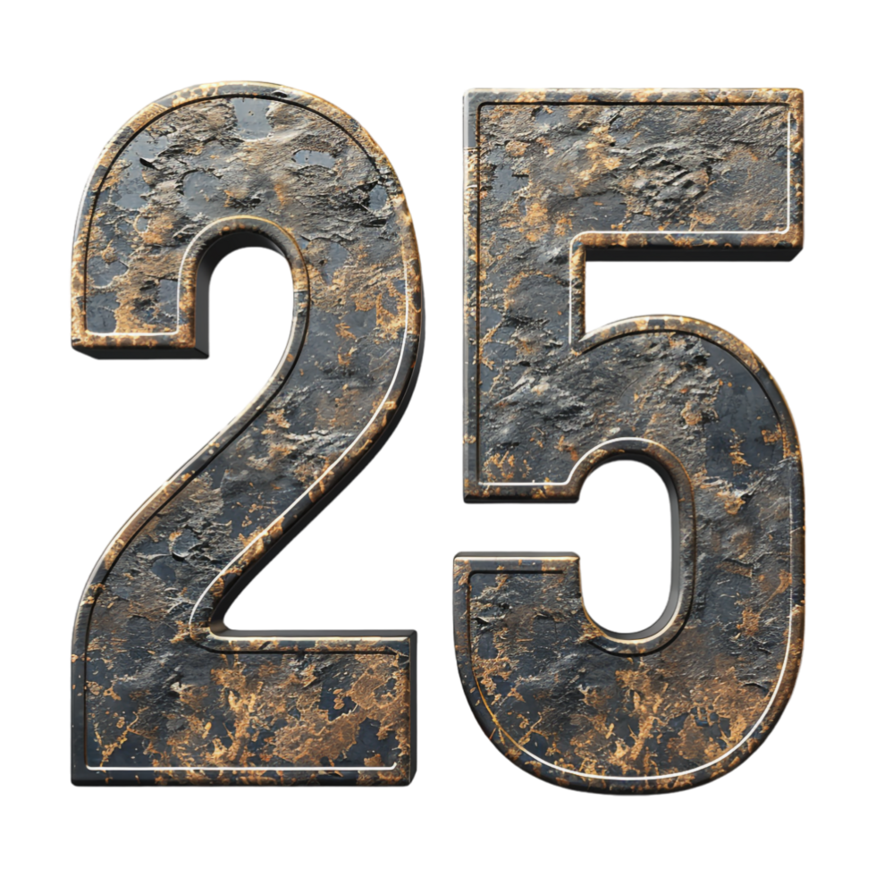 3D Number 25 Text Design on Transparent Background png