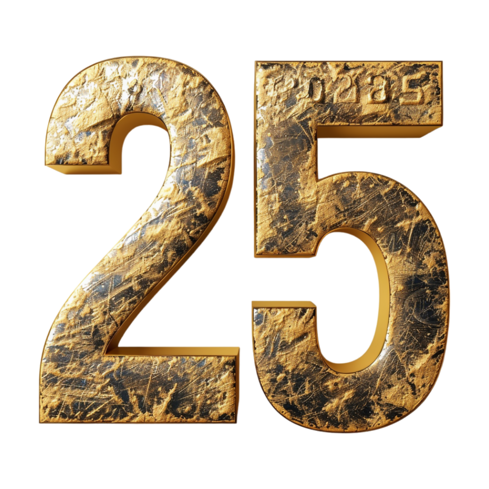 3D Number 25 Text Design on Transparent Background png