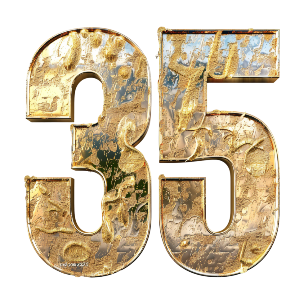 3D Number 35 Text Design on Transparent Background png
