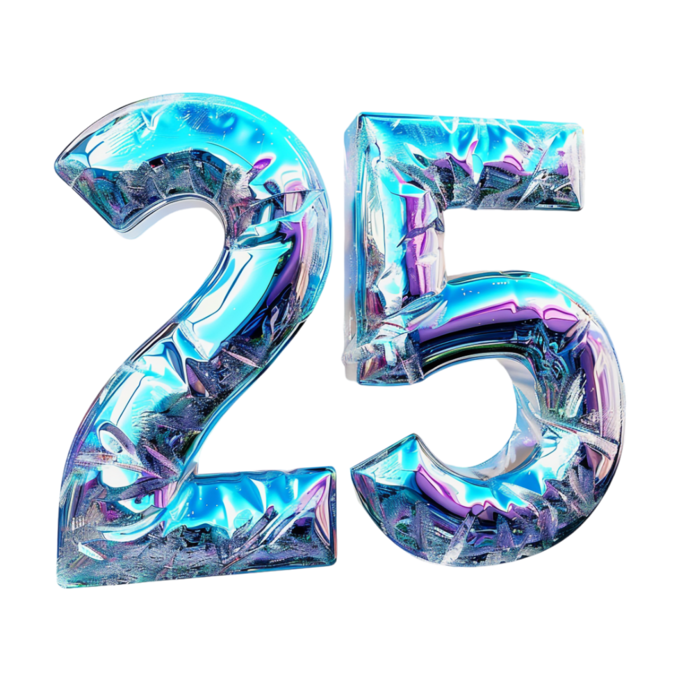 3D Number 25 Text Design on Transparent Background png