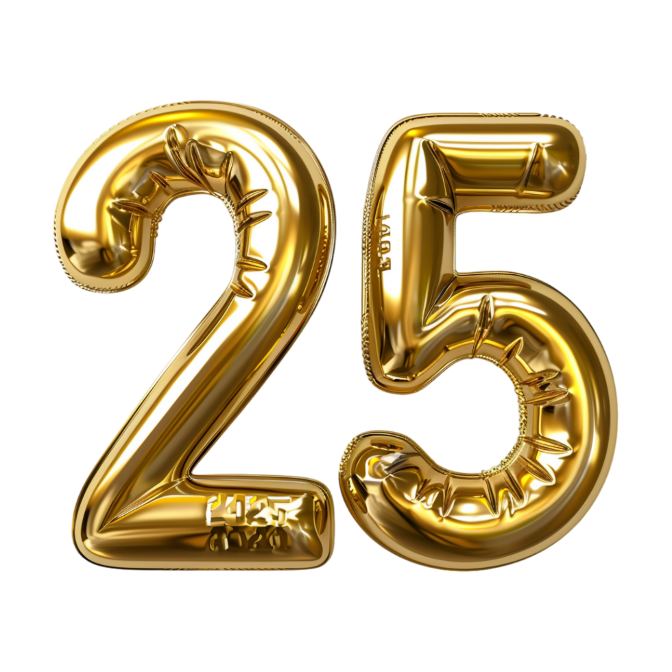 3D Number 25 Text Design on Transparent Background png