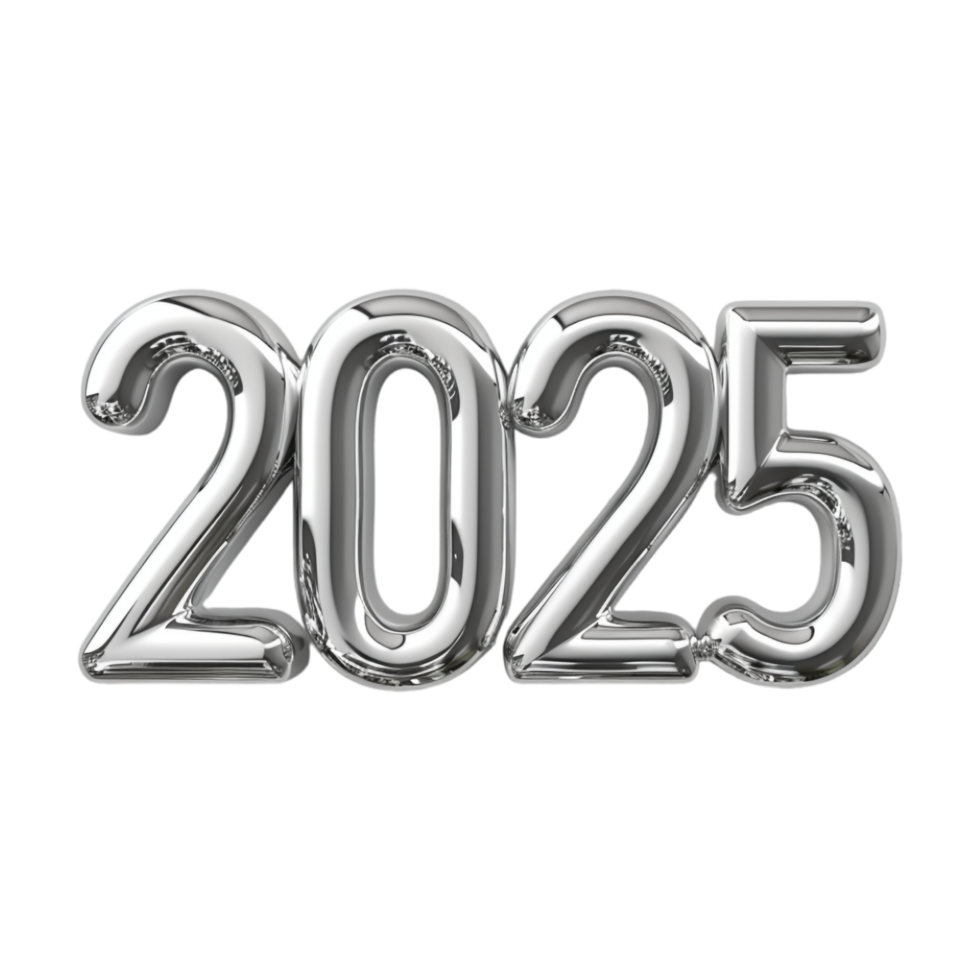 3D Text of 2025 for New Year on Transparent Background png