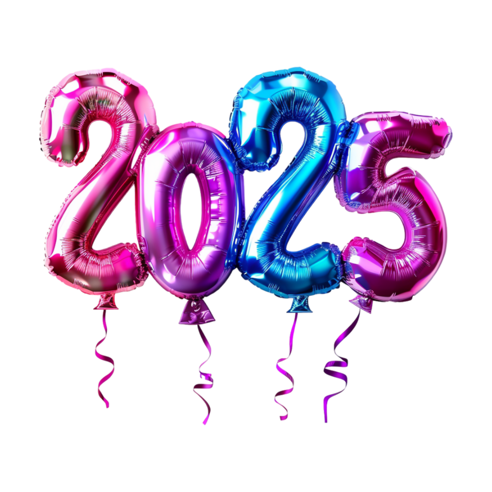 3D Text of 2025 for New Year on Transparent Background png
