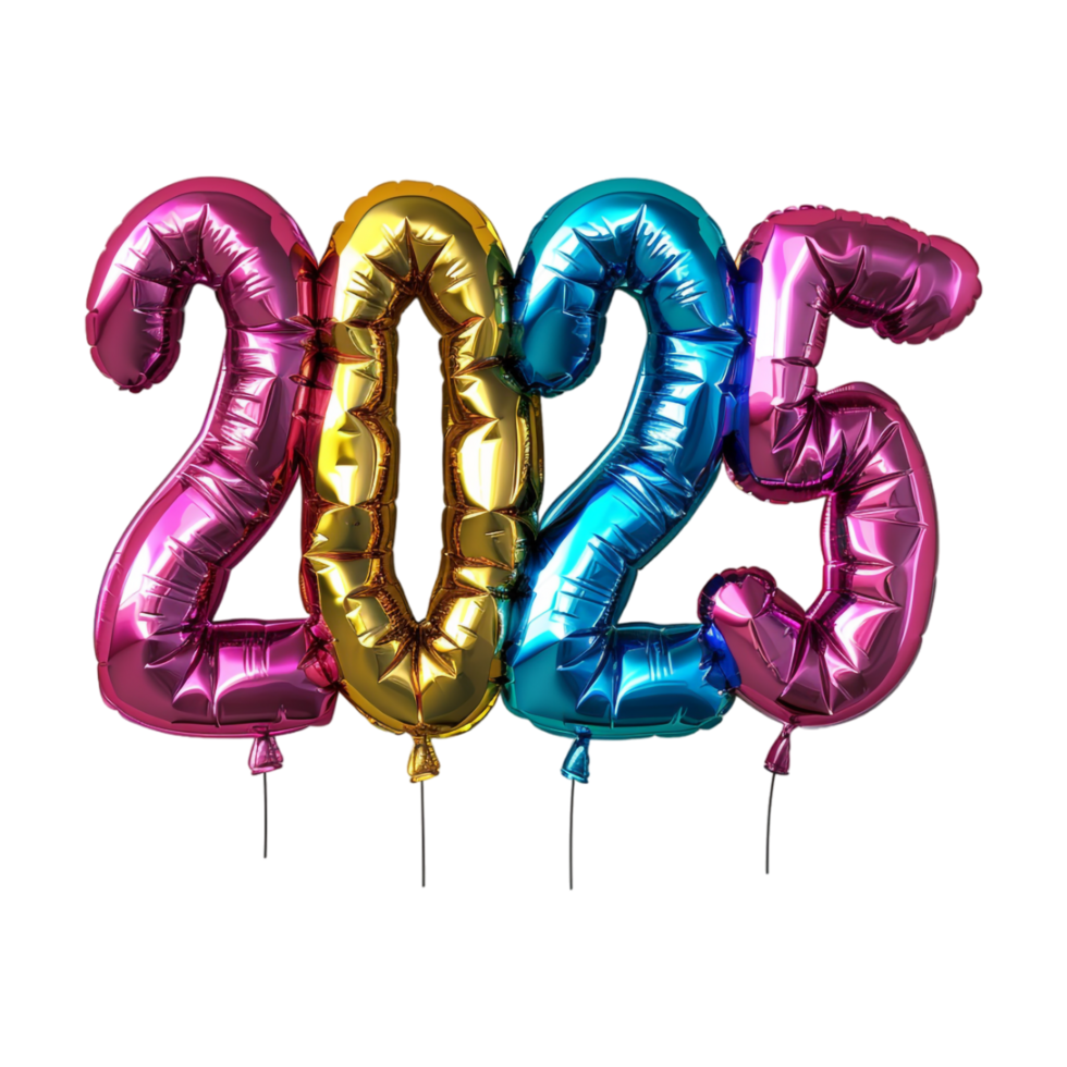 3D Text of 2025 for New Year on Transparent Background png