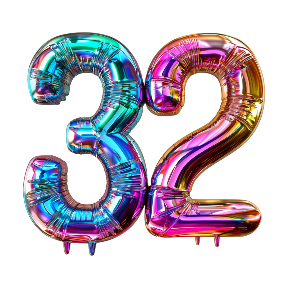 3D Text of Number 32 on Transparent Background png