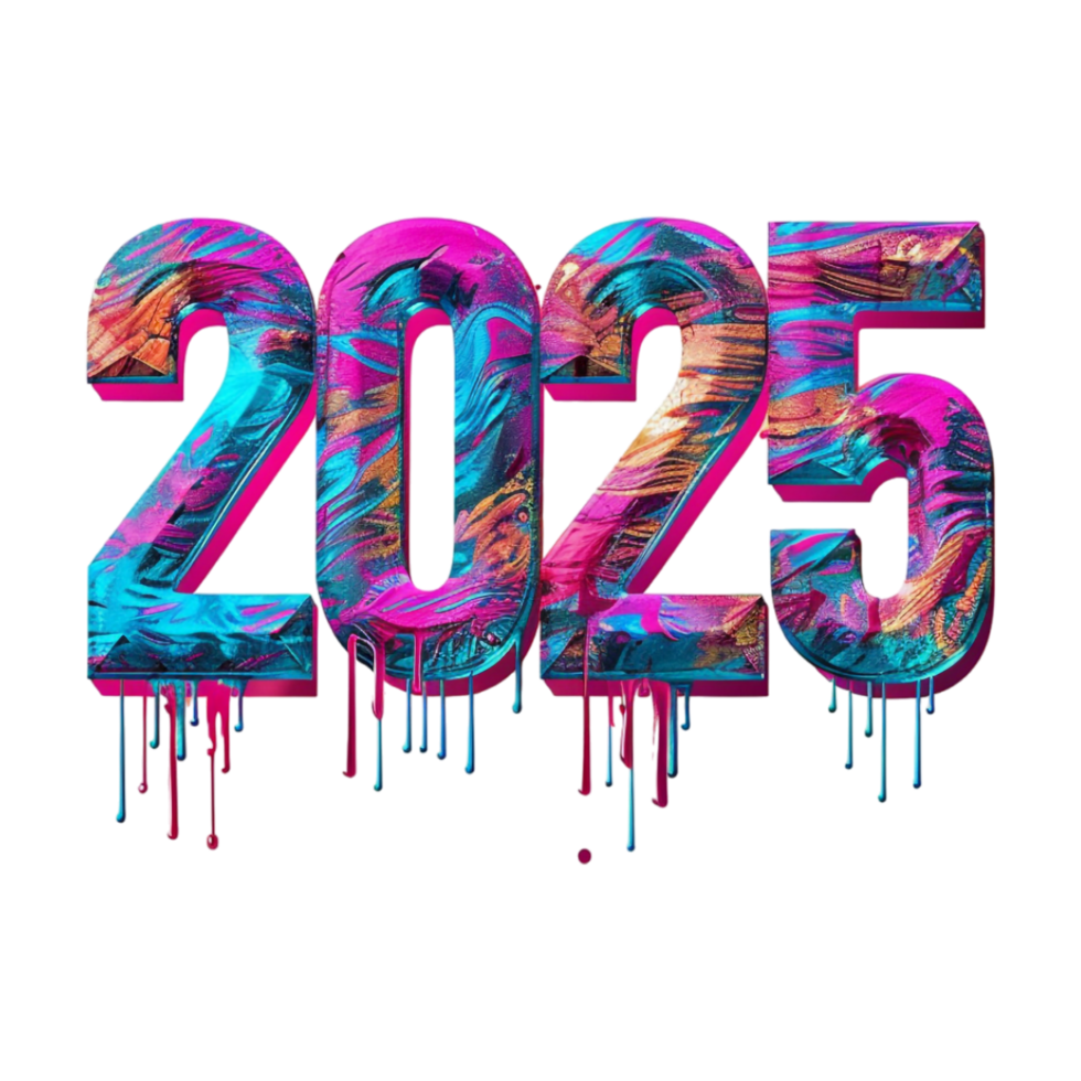 3D Text of 2025 for New Year on Transparent Background png