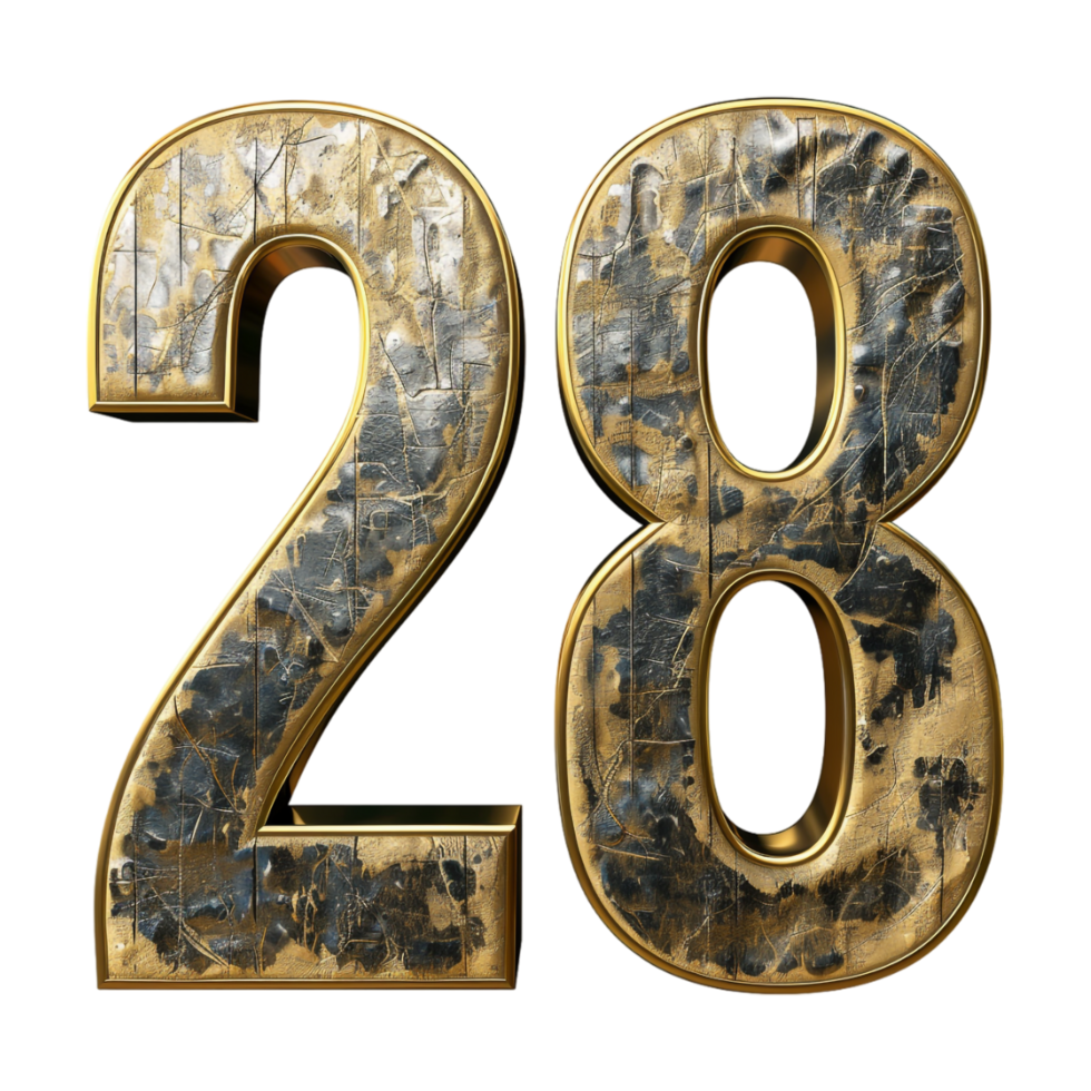 3D Text of Number 28 on Transparent Background png