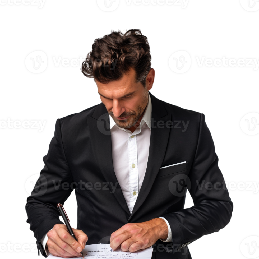Businessman Writing with Pen on Transparent Background png